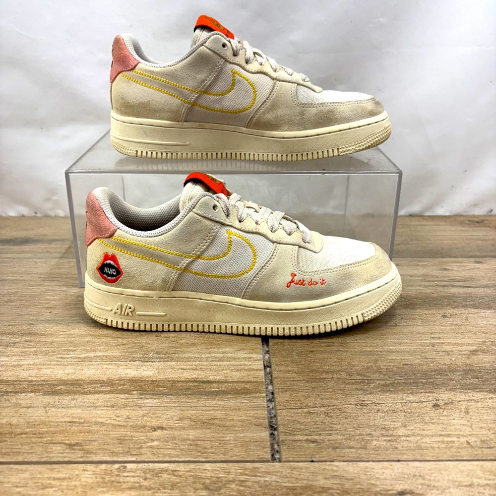Nike Air Force 1 Low Sail Cream Suede Canvas Peace Sign Just Do It DQ7656-100